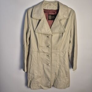 Vintage 70's 80's Lined Retro Leather Women Trench Style Longline Blazer Jacket